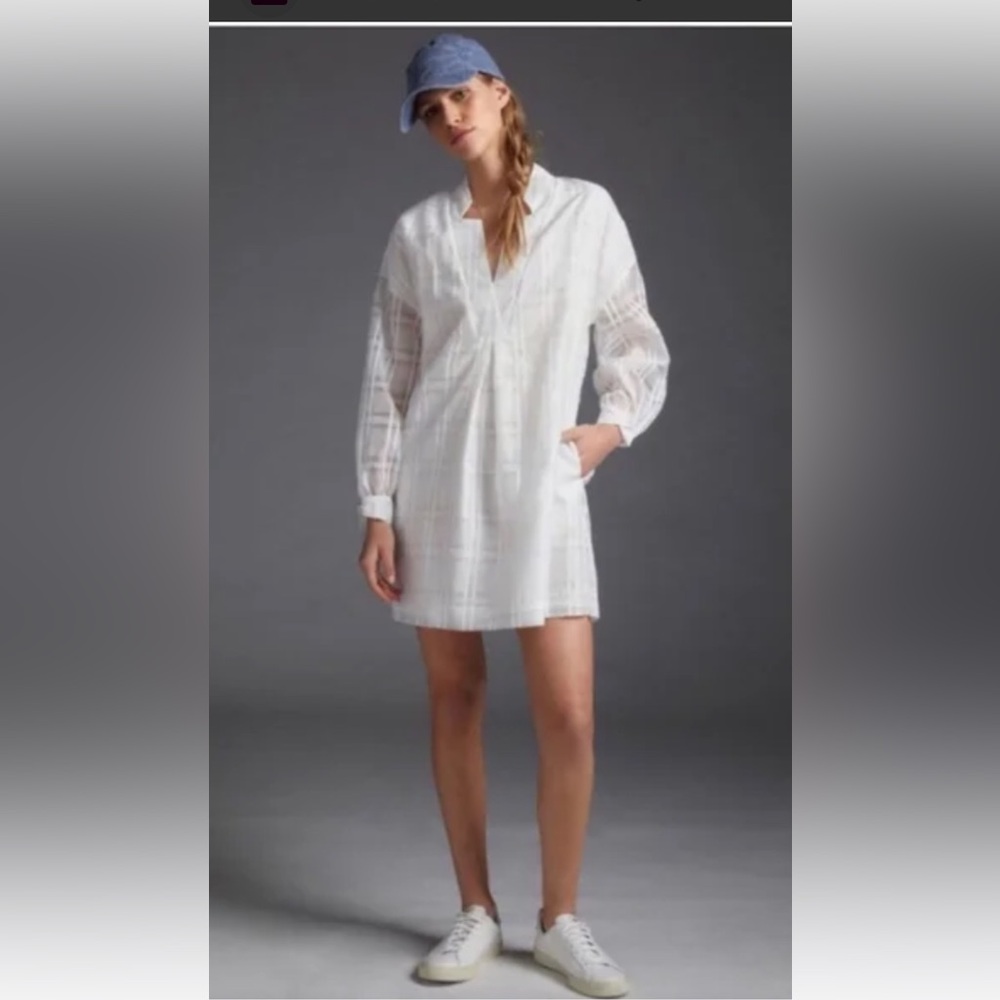 Anthropologie x Mare Mare Galena white tunic sheer mini dress - Large